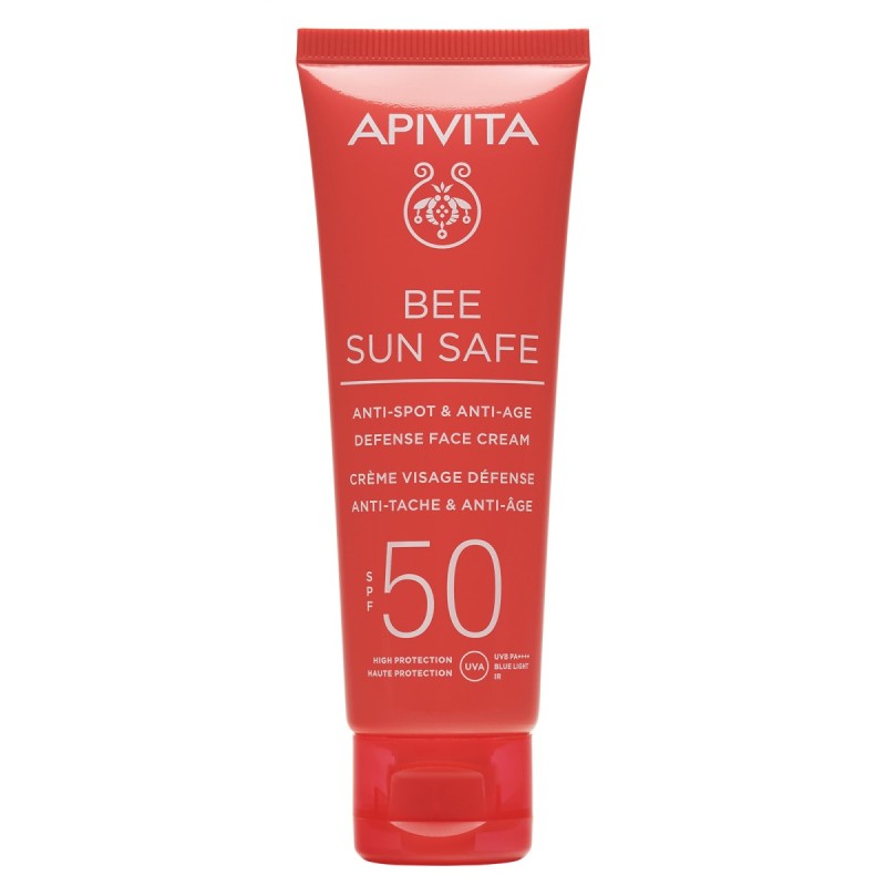 Apivita Bee Sun Safe Protector Solar  Anti Edad Y Anti Manchas Para Rostro Fps 50, Crema Ligera 50Ml